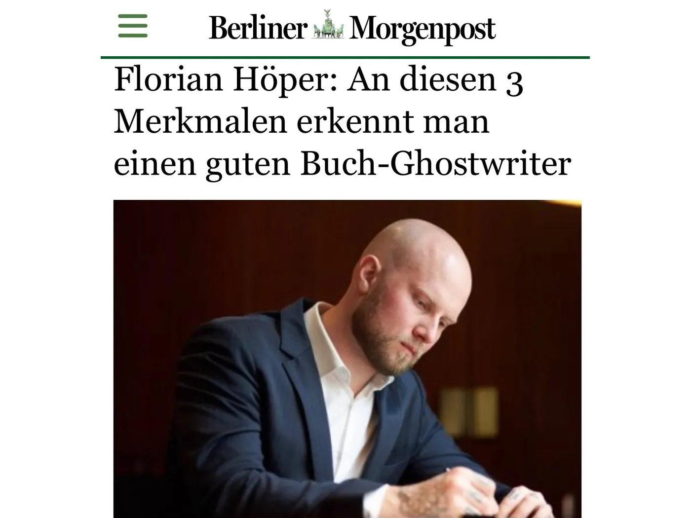 Berliner Morgenpost: An diesen 3 Merkmalen erkennt man einen guten Buch-Ghostwriter